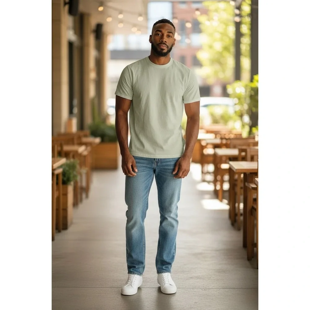 Denim & Flower‎ Ricky Singh Knit T Shirt M Green Minimalist Casual Streetwear